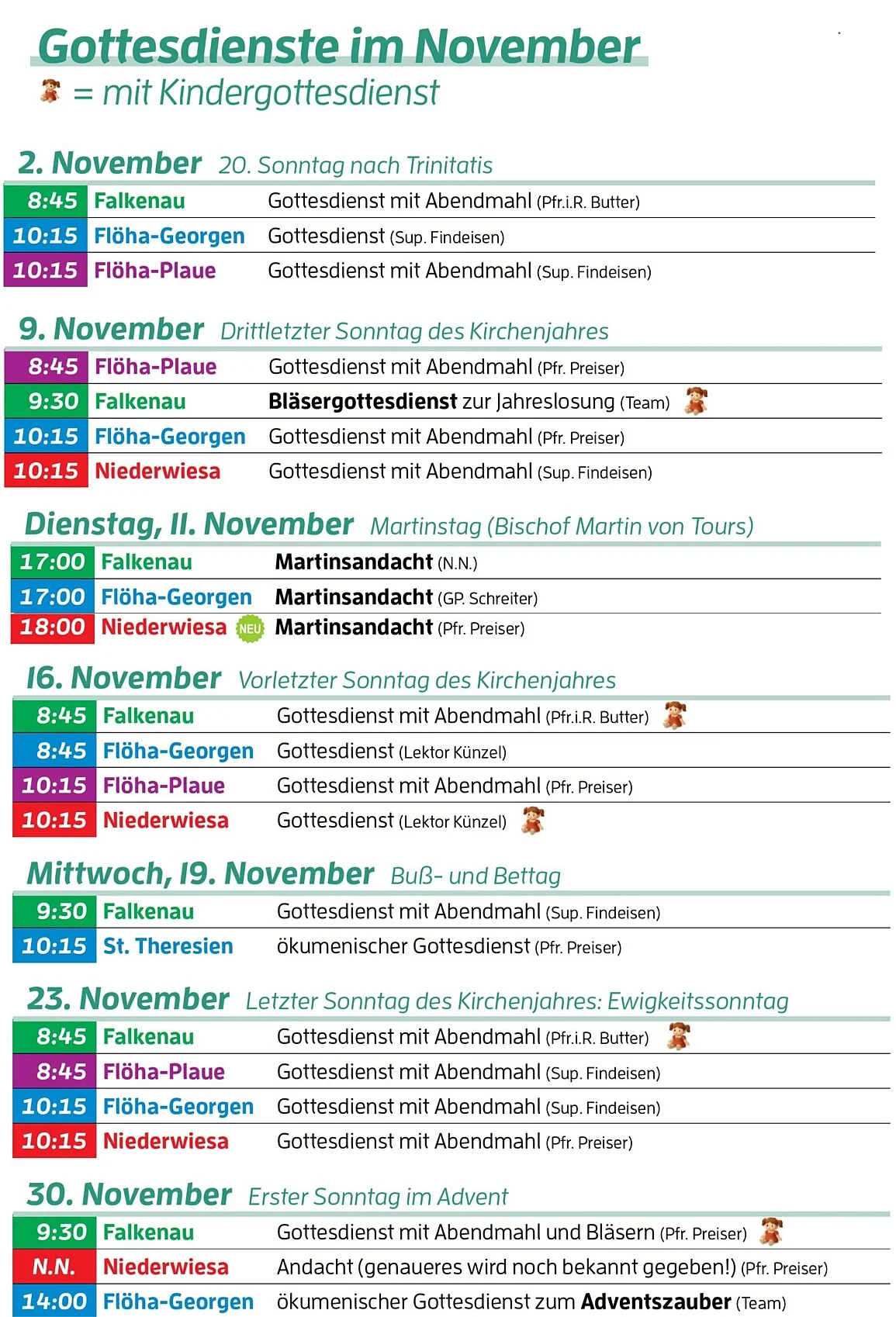 Gottesdienste im August
